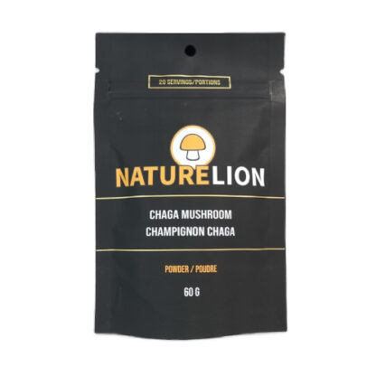 Front of a 60 gram package of Nature Lion Chaga Powder